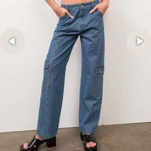 Pretty Garbage Women's Blue Denim Cargo Jeans